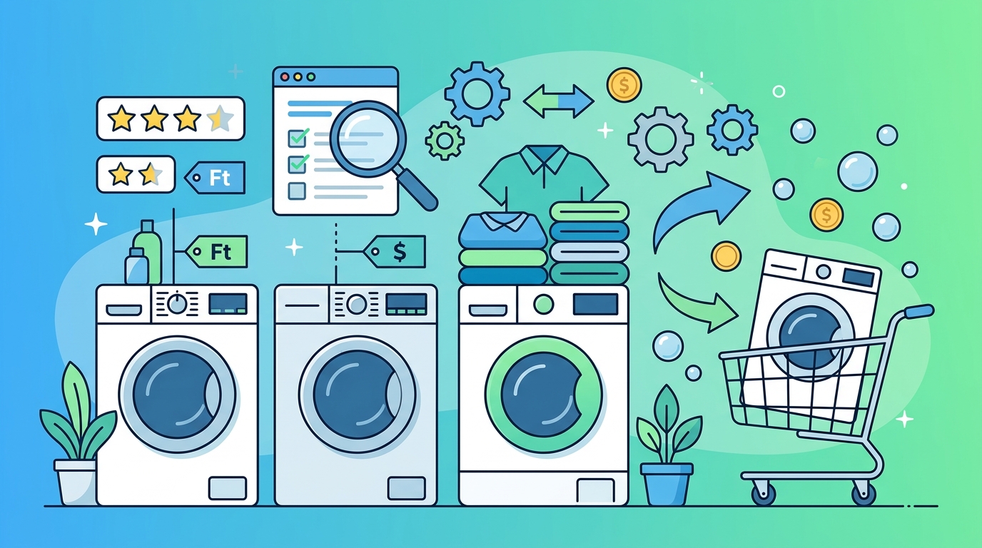 Mosógép vásárlási útmutató illusztráció